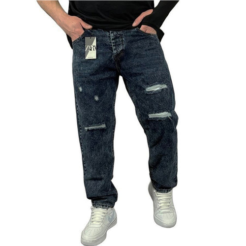 شلوار مام فیت آبی ذغالی